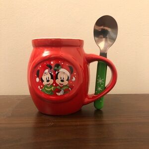 Disney Mickey & Minnie Christmas Cocoa Mug with Slot for Spoon which is Included